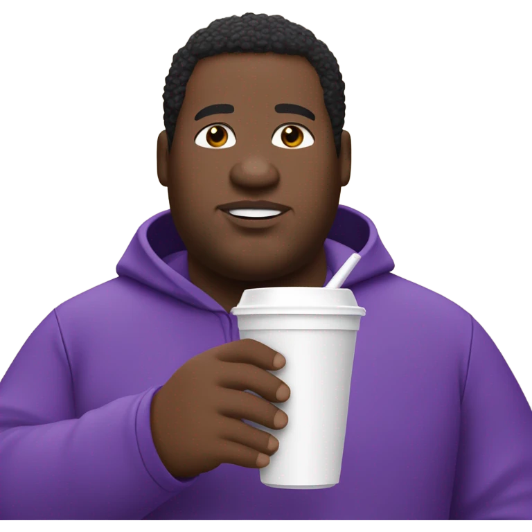 Obese black man wearing a purple tracksuit while holding a white styrofoam cup  emoji