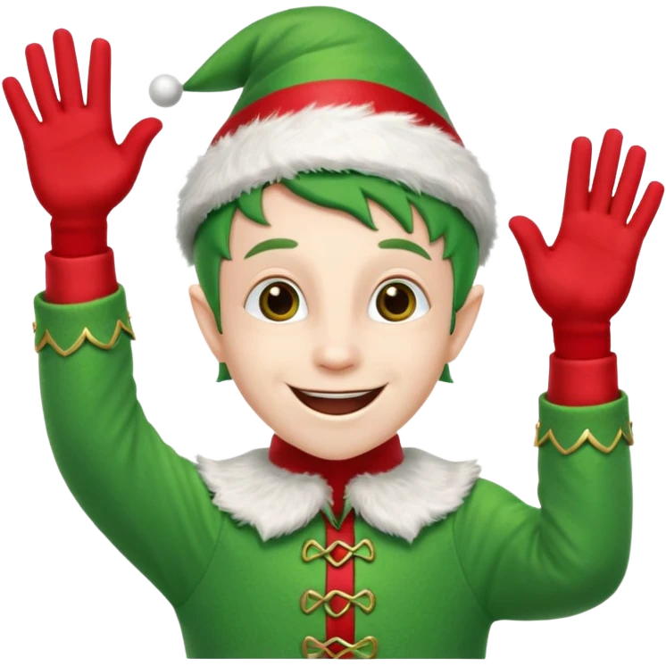DUENDE NAVIDEÑO SONRIENDO CON DIENTES Y MANOS ARRIBA ANIMANDO emoji
