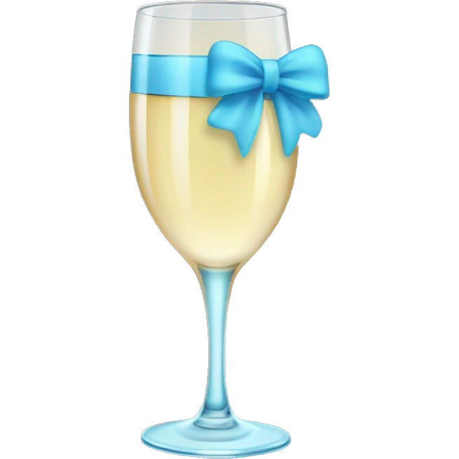 Champagne glass with light blue bow on stem emoji