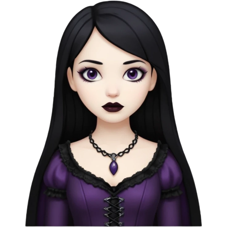 generate an image of a girl with black hair, caucasian and wearing gothic clothes emoji