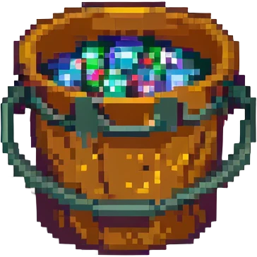 pixel art style bucket with a bold F emoji