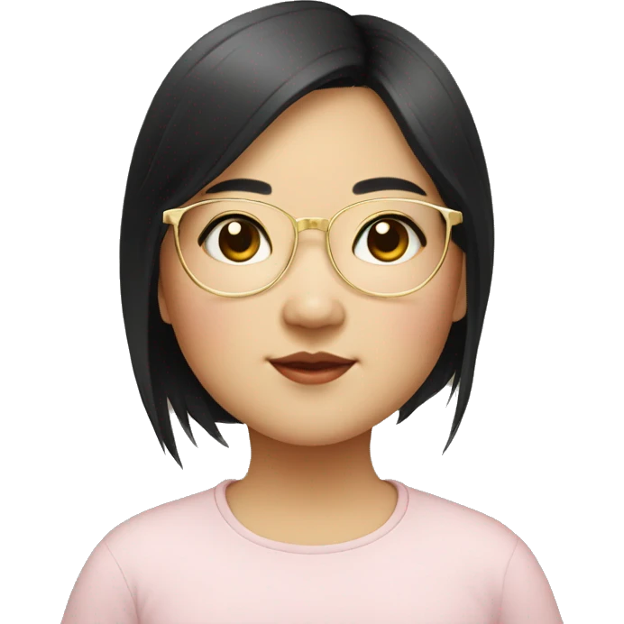 Cute Chubby asian girl wearing a thin gold glasses, long black hair emoji