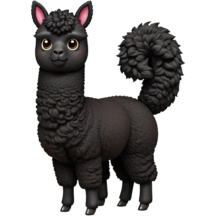 cinematic-[black alpaca]-realistic-full-body-standing-emoji,-tail-flicking-lazily,-head-tilted-dramatically,-curly-[black]-coat,-simplified-yet-realistic-focused-features,-highly-detailed,-glowing-with-an-almost-sarcastic-glow emoji