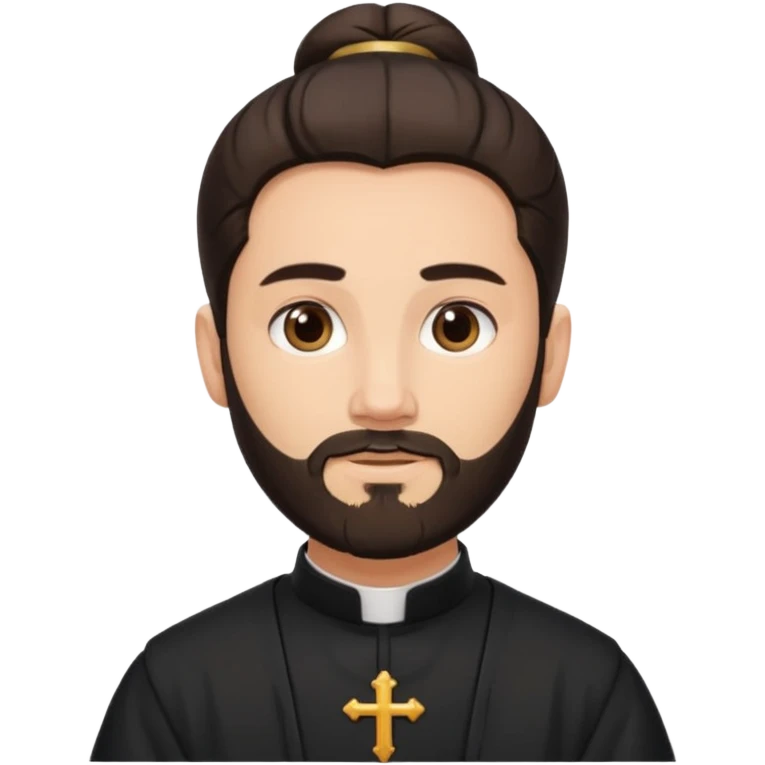  priest with dark brown long hair in a bun and beard   emoji