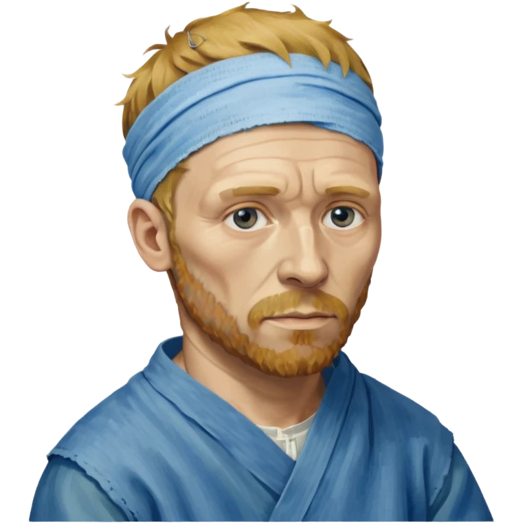 van gogh paints on a canvas. right ear is bandaged. emoji