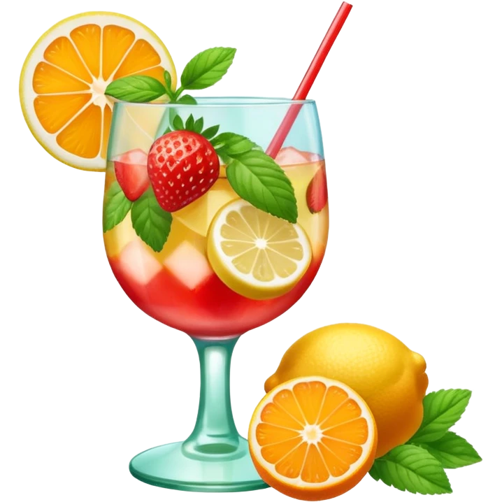 summer cocktail with lemon, strawberry, orange emoji