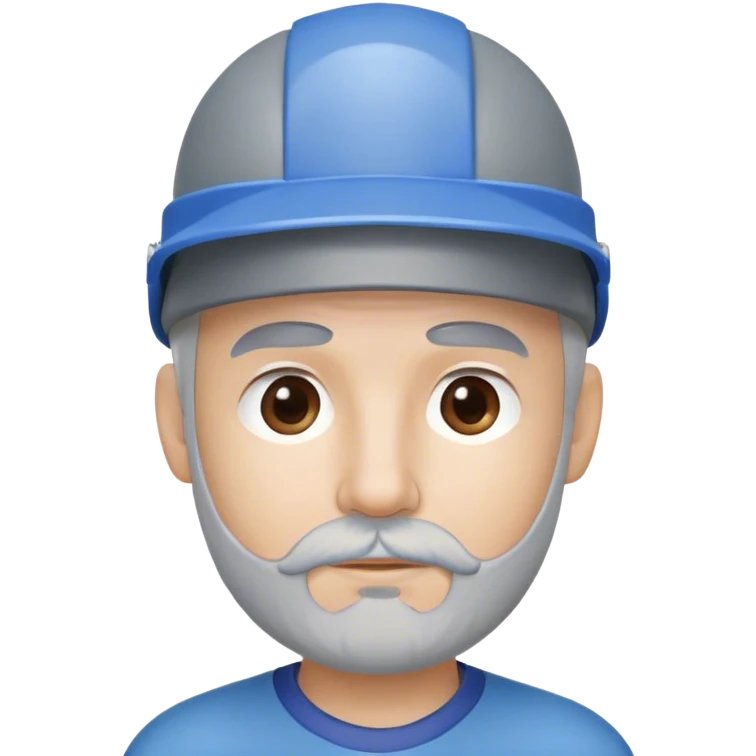 a man with a small ball of gray hair on top of his head (the sides are shaved) he’s wearing a blue visor and has a thick gray goatee emoji