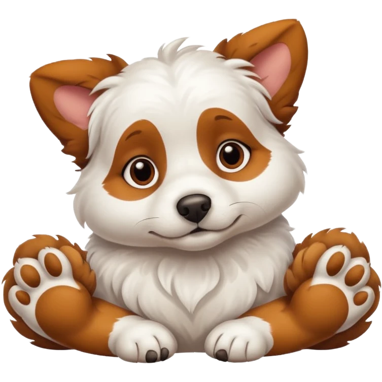 white dog with brown spots laying down with paws crossed on top of eachother emoji