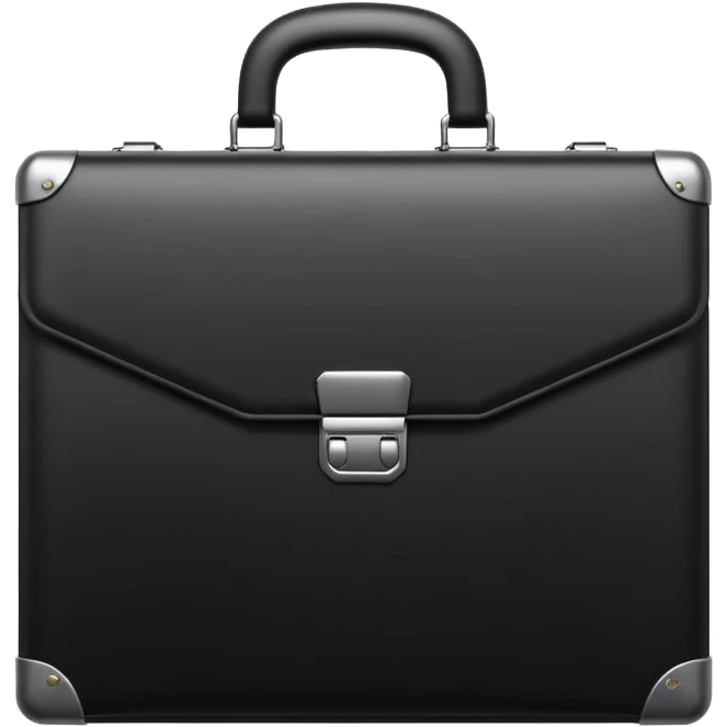 luxury briefcase emoji, matte black metal texture, clean sharp geometry, subtle reflections, minimalist futuristic 3D style, isolated on white emoji
