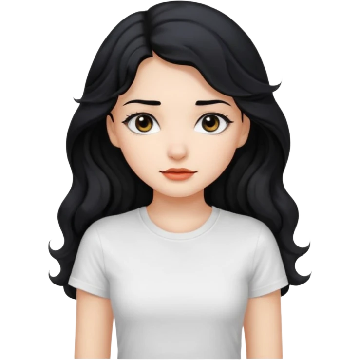Beautiful girl,Black hair,wavy hair long hair,Black eyes, white T-shirt emoji