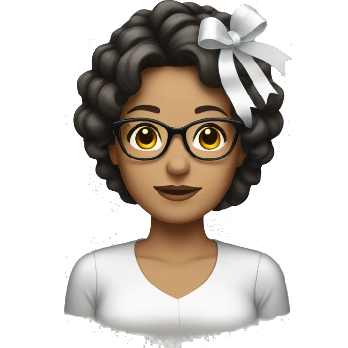 A brunette woman with glasses and a white ribbon hair accessory emoji