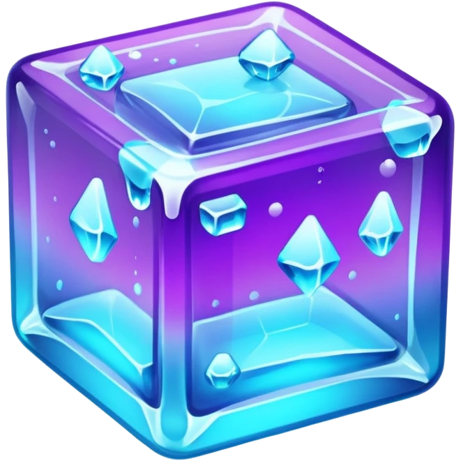 glowing ice cube, neon cyan highlights, purple neon accents. emoji