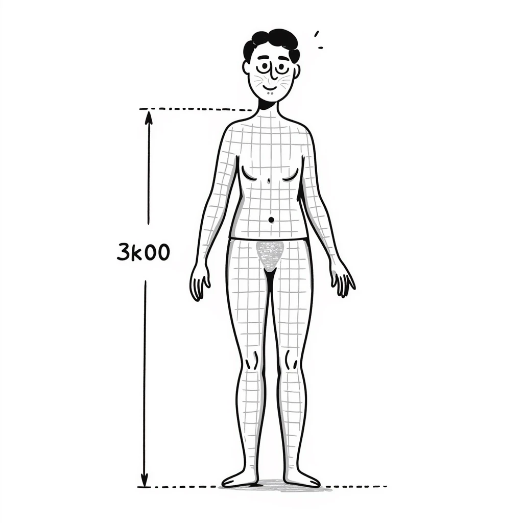 Human figure with digital measurement lines and grid pattern overlay, 3D body scan visualization emoji