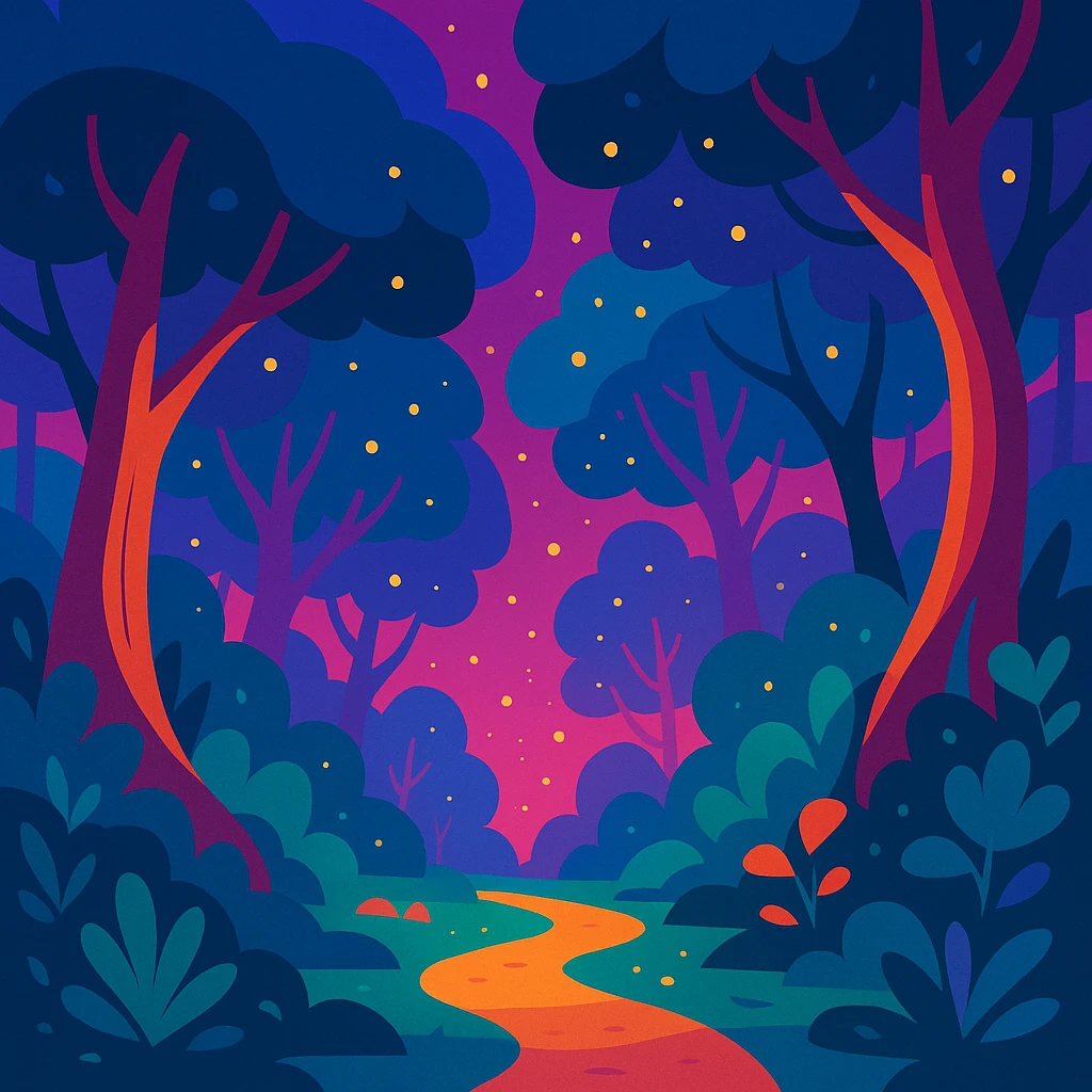 enchanted forest with magical colors emoji
