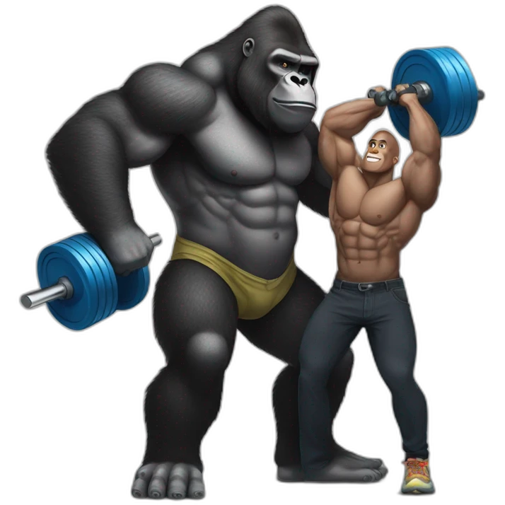 Gorilla lifting weights with Dwayne the rock Johnson emoji