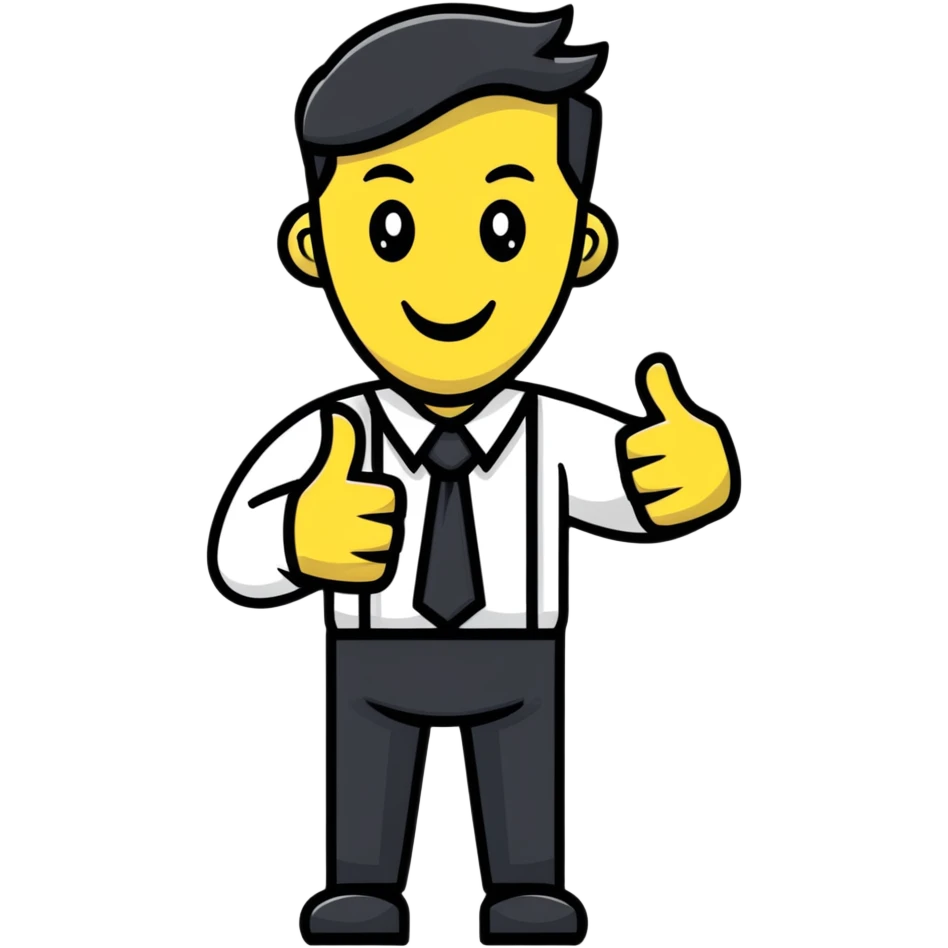 cheerful office worker with thumbs up, big smile emoji