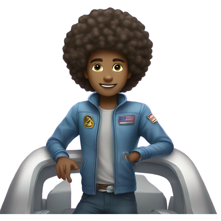 1 full-body Afro light-skinned skinned male teenager riding on a spaceship. emoji