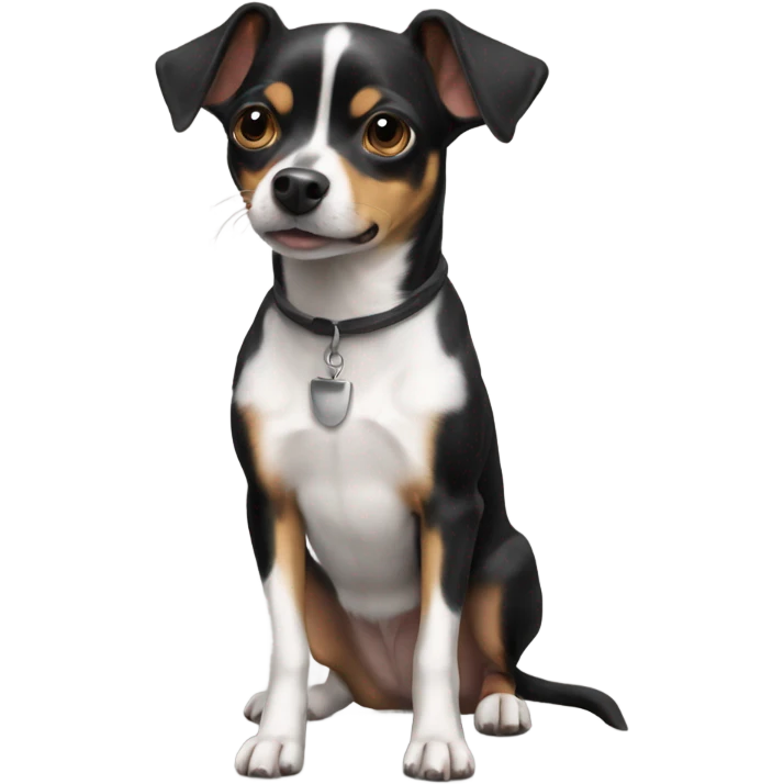 a pinscher-chihuahua-jack russel mix that is black and white emoji