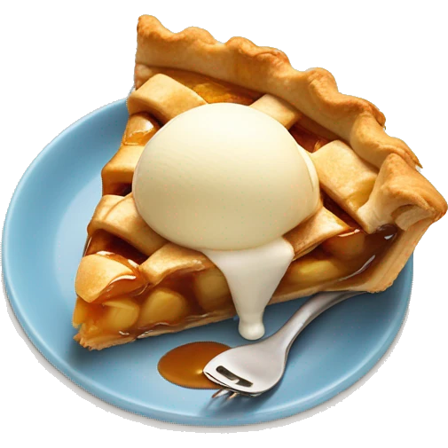 Piece of an apple pie with caramel sauce and vanilla ice cream on top emoji