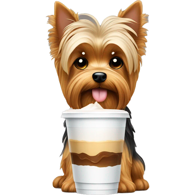 Yorkie dog with iced coffee emoji