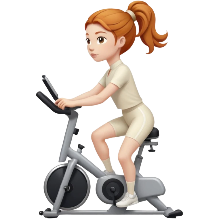 Ginger girl clean girl sleek bun middle part riding stationary bike cream outfit emoji