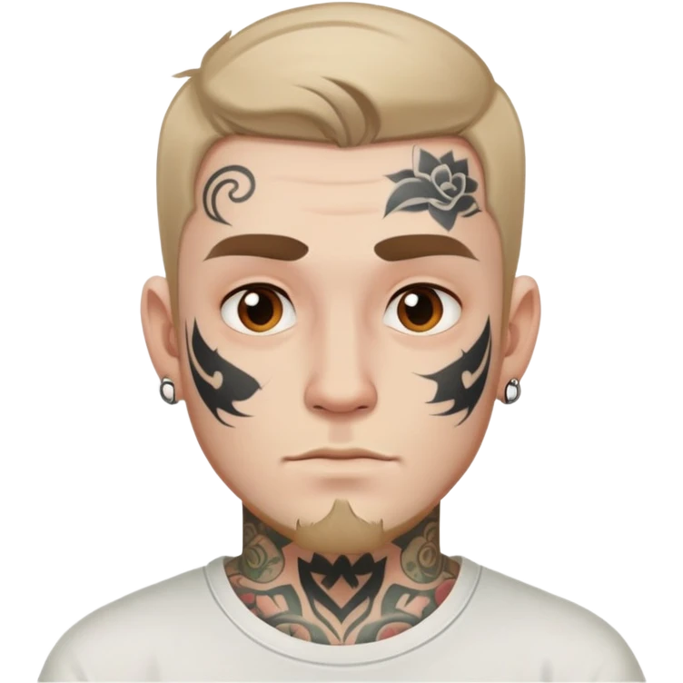 white man with face tattoo, neutral expression, wearing a white t-shirt emoji