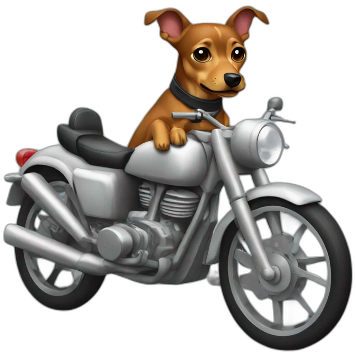 a caramel dog pinscher wearing basket uniform and driving a moto emoji