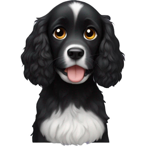 Small completely black spaniel with black fur on his whole face and white fur only on his chest emoji