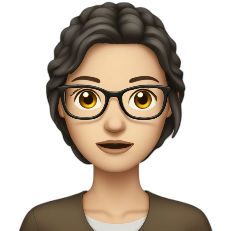 A white woman with glasses with long dark hair and brown eyes crying emoji