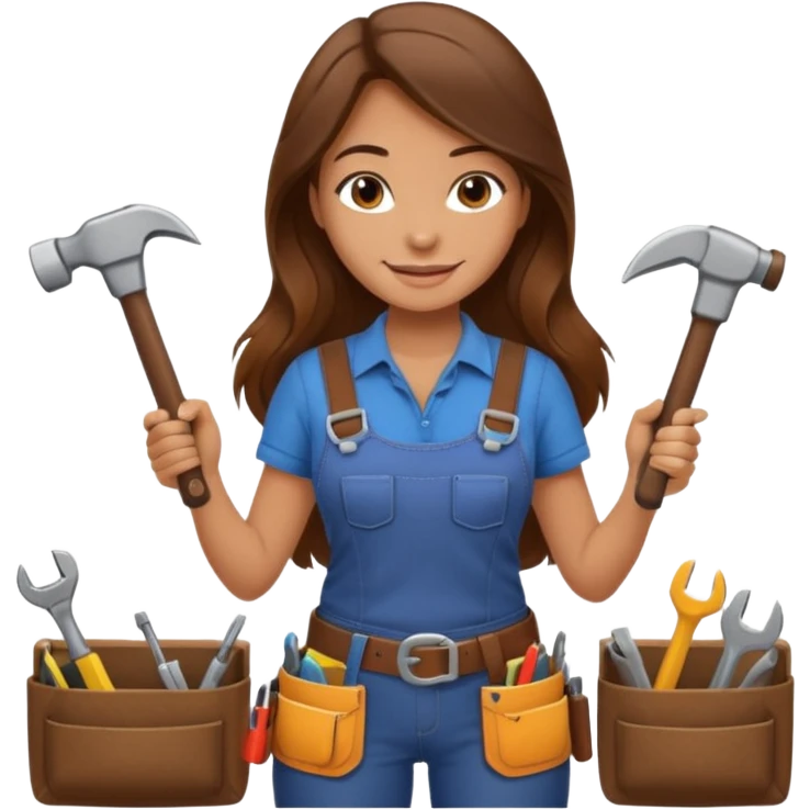 beautiful girl with long brown hair constructing new lounge room emoji
