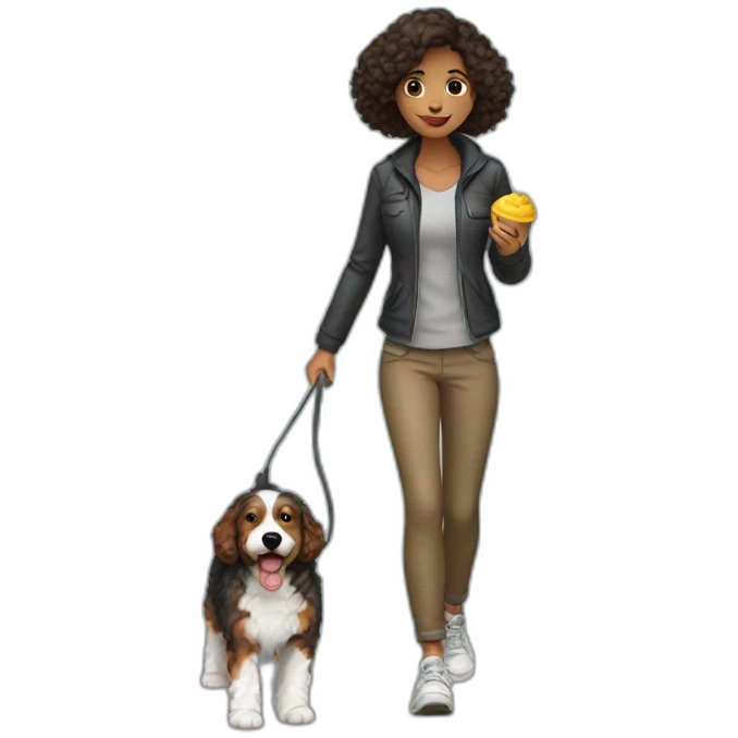 woman walking a mini bernedoodle emoji