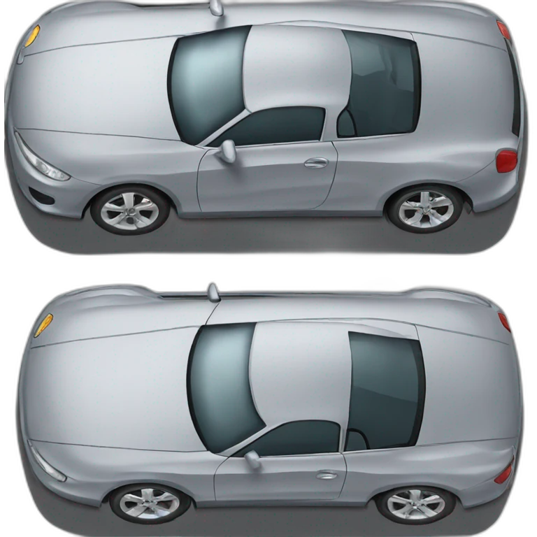 The car with two doors and have gray color and big  emoji