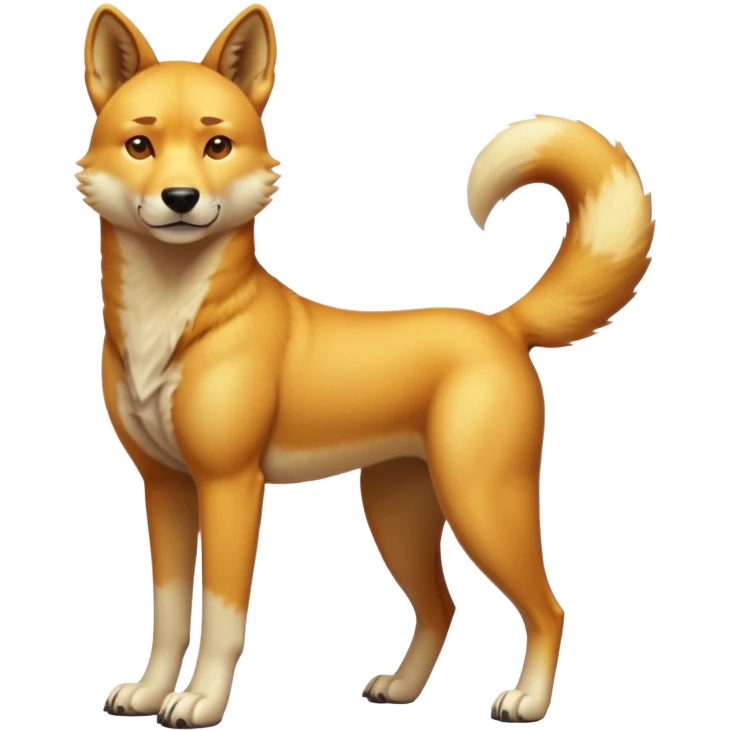 cinematic-dingo-realistic-full-body-standing-emoji,-lean-muscular-frame-poised-alertly,-golden-amber-fur-glowing-in-the-sun,-head-tilted-dramatically,-sharp-dark-eyes-filled-with-cunning,-simplified-yet-realistic-focused-features,-highly-detailed,-glowing-with-an-almost-sarcastic-glow emoji