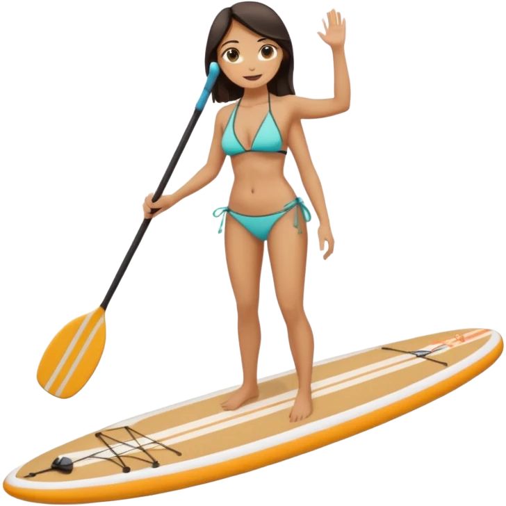 Dark haired white women on Standing paddle board in bikini emoji