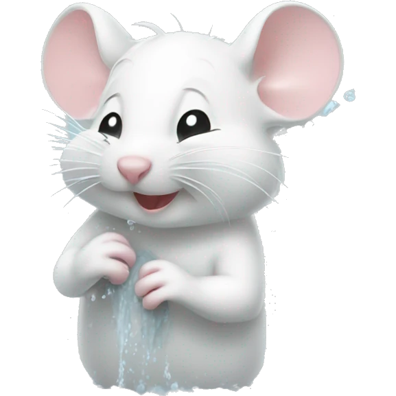 Cute white mouse scrubbing himself in a bubbly shower emoji