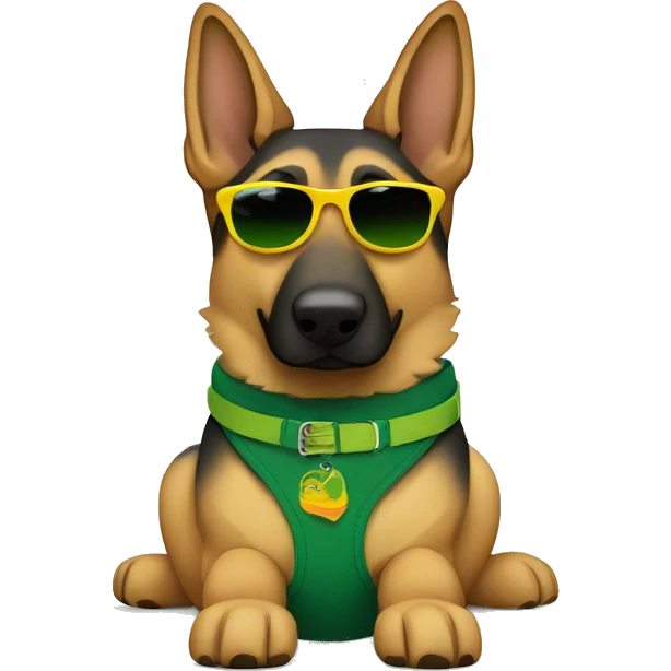 Slim German shepherd with green-yellow belt and sunglasses  emoji