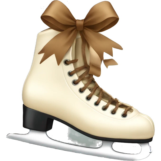 Cream color ice skates hanging from a brown bow emoji