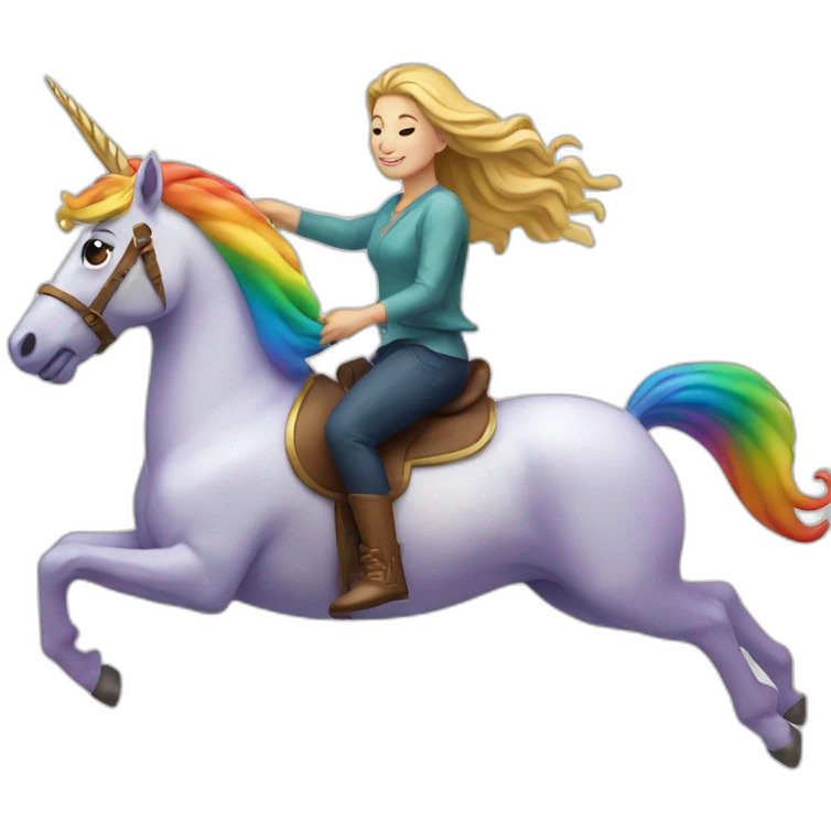 Woman riding a rainbow unicorn emoji