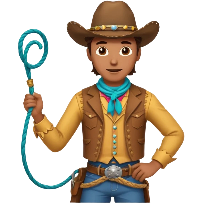 Wild West cowboy, cheerful and colorful, lasso in hand emoji