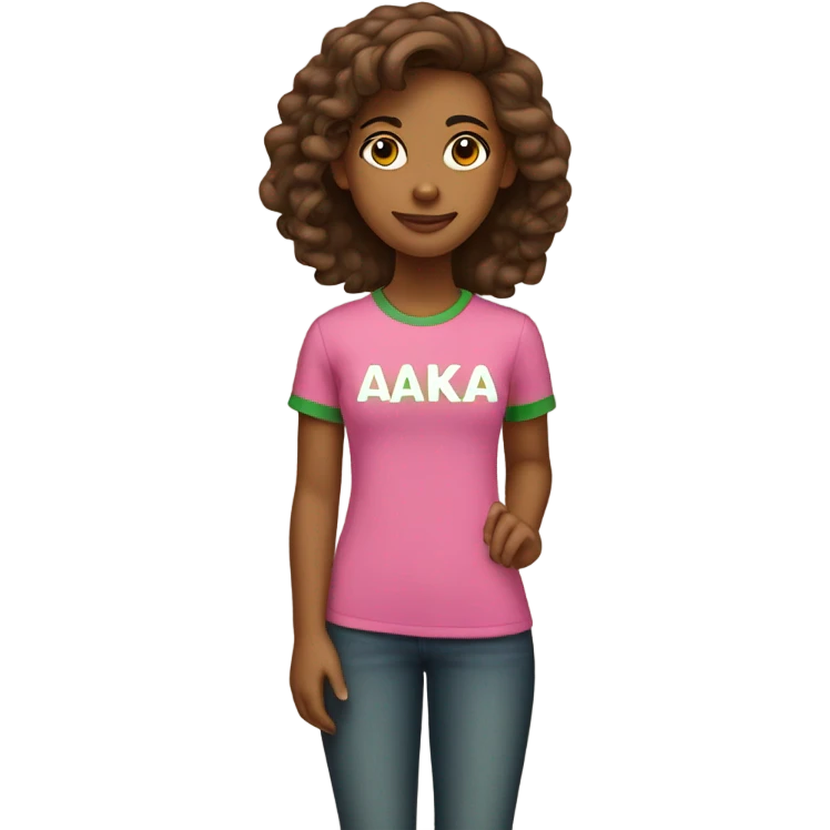 Brown girl wearing pink and green with “AKA” t shirt  emoji
