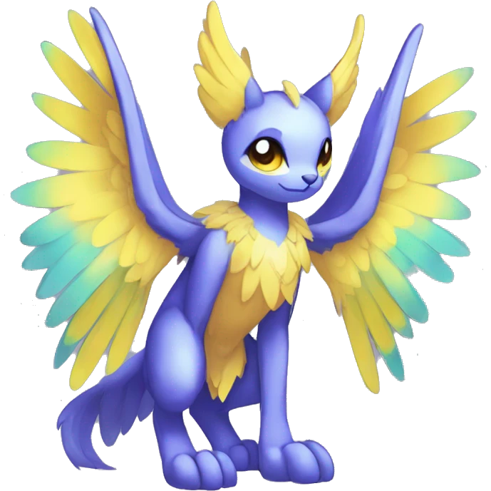 Anthro Sona Colorful Shy Winged Shiny Fakemon-Fantasy-Creature Full Body emoji