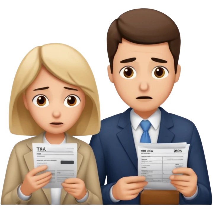 worried couple in front of taxes emoji