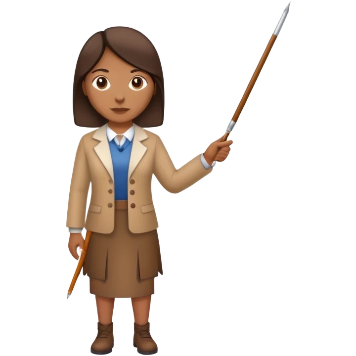 Indigenous teacher standing with pointer in her left hand, pointer has a small white hand on the end emoji