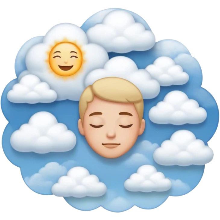 a satisfied face with his eyes closed surrended by several soft clouds emoji