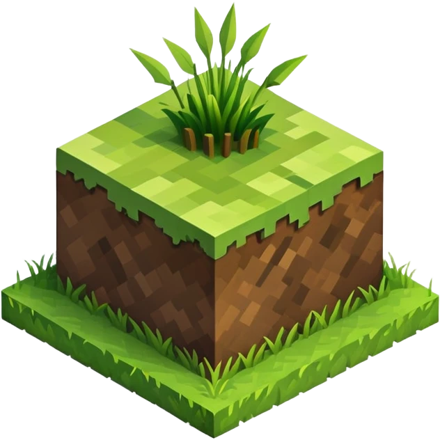 Minecraft grass block, square shape, brown and green, smooth, isometric emoji