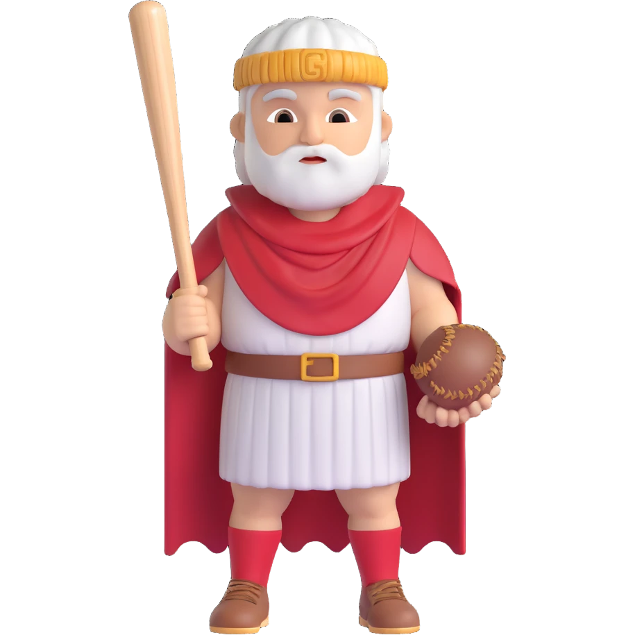 a baseball god summoning lightning, wearing a jersey and toga, bat raised, heroic and supernatural emoji