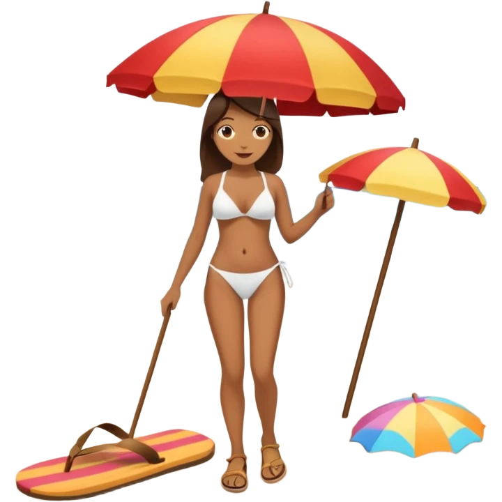 crie uma praia com guarda-sol, tanga na areia e chinelo ao lado emoji
