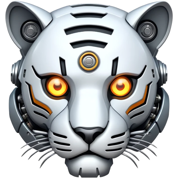 robot tiger face with mechanical parts and glowing eyes for Twitch emote emoji