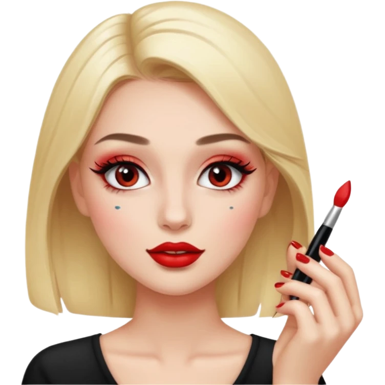 Girl doing make up with glossy nails and eyelashes emoji