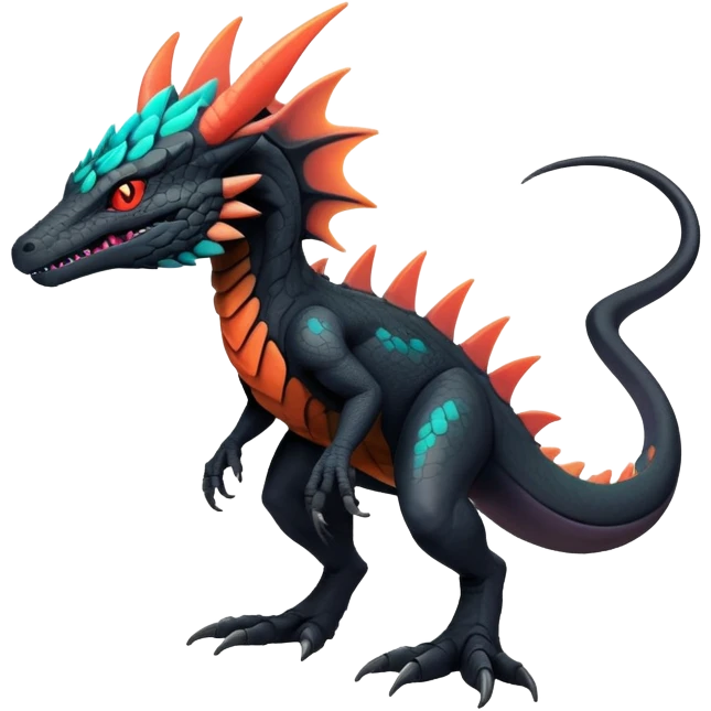 futuristic lush warm-colored neon-colored Fakémon-Trico-Nargacuga-Salandit-creature (full body) emoji